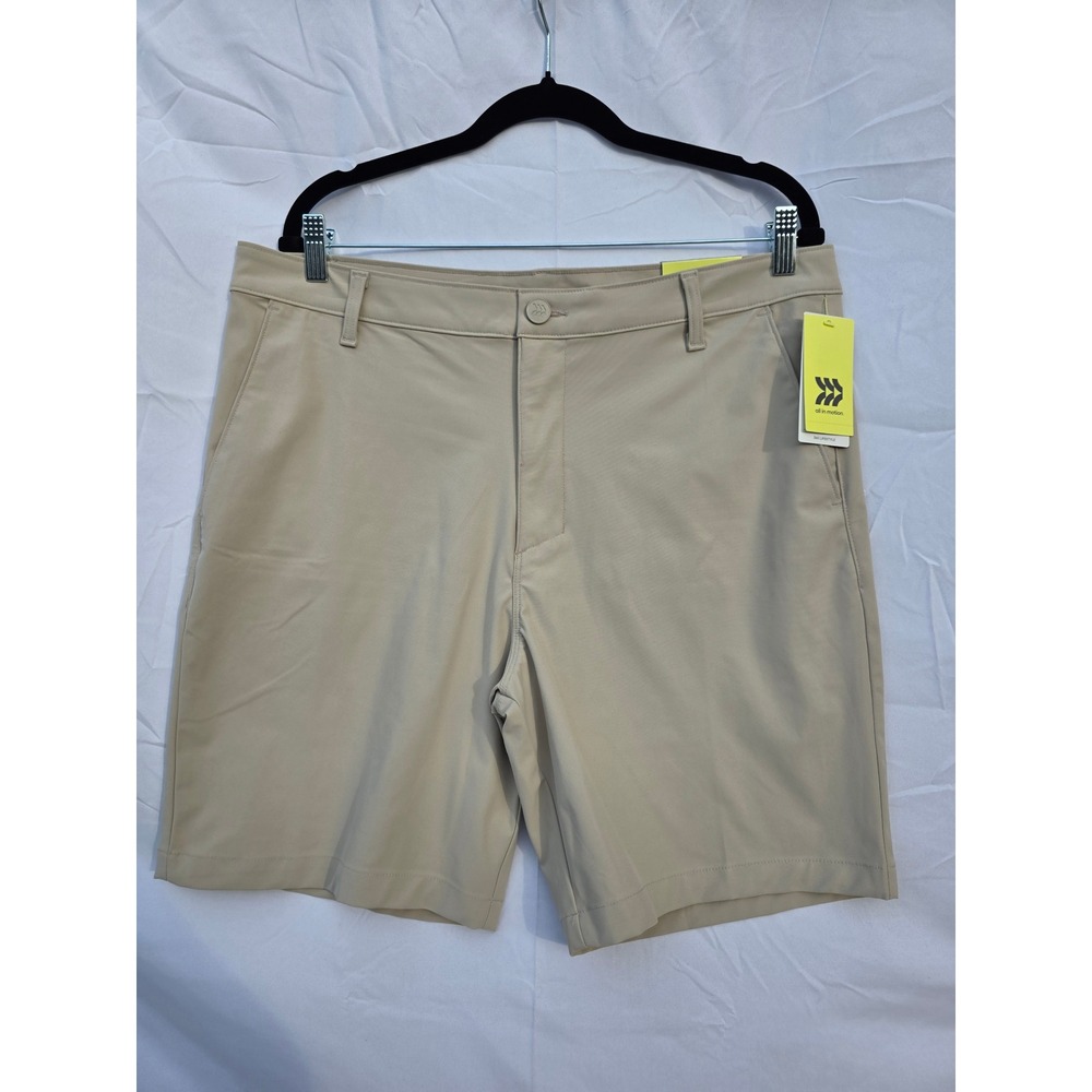 All in Motion Mens 8" Golf Shorts Light Khaki Tan Size 36 NWT UV Protection